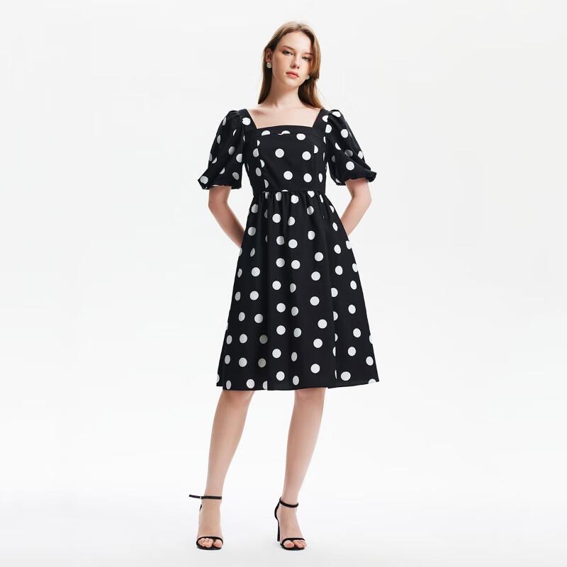 VEROMODA 2024 Spring/Summer Vintage Polka Dot Puff Sleeve Slim Fit Dress