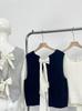 European American Women's Versatile Knit Lace-up Bow Sleeveless Round Neck Camisole for Spring and Autumn