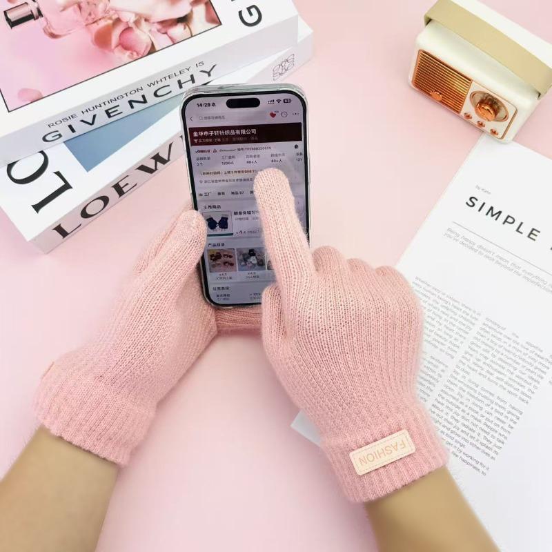 New women's autumn and winter gloves knitted warm gloves cold-proof thickened women's wool touch-screen gloves