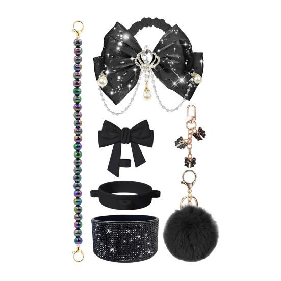 1 Set Tassenmanschette Funkelnde Strasssteine Imitierte Perlen Schleifen-Dekor Tassenzubehör mit Silikon-Bodenprotektor