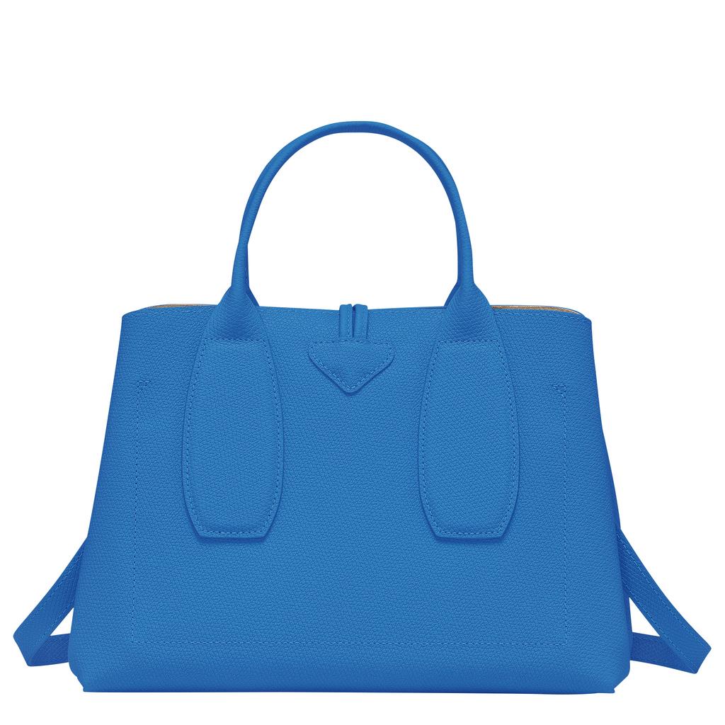 Longchamp Le Roseau Solid Color Grain Effect T-Buckle Leather Tote Bag Women tote bags Blue 10058HPN487