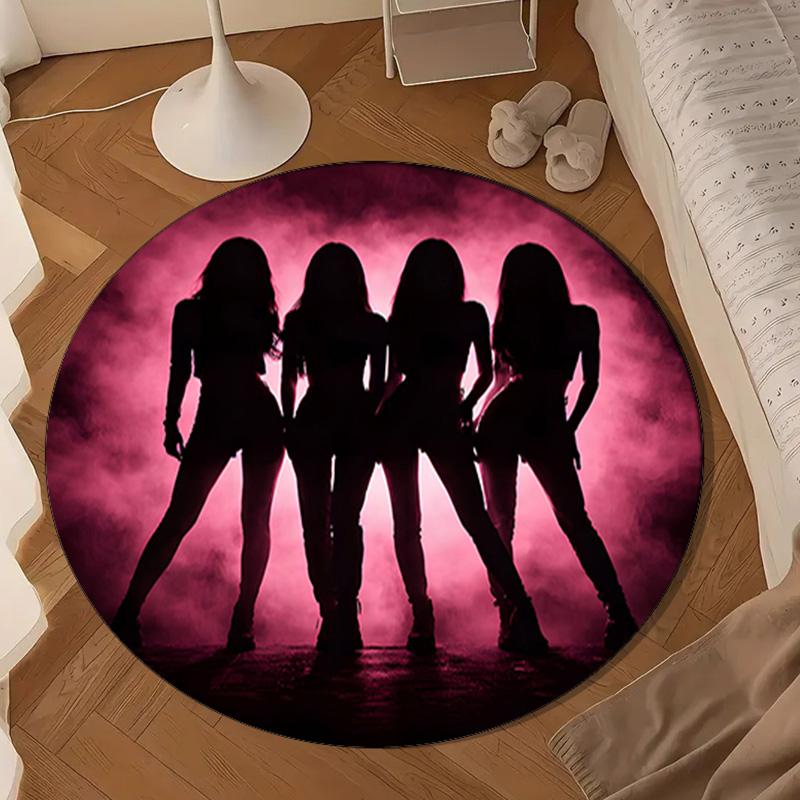Pink And Black K-pop Round mat, Anti-slip Circle Carpet Chair rug For livingroom,Bedroom, doormat home decor Gift Christmas Gifts