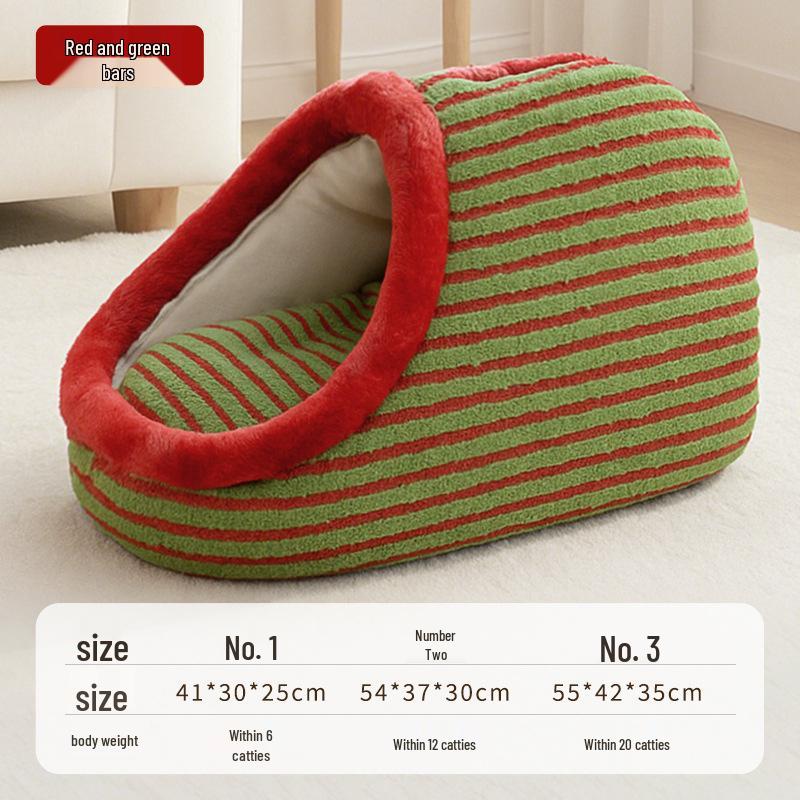 Pet Semi-Enclosed Winter Hideaway: Thickened, Warm, 3D Windproof Sleep Nest for Small & Medium Dogs & Cats.