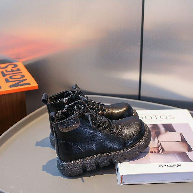 2025 new boys and girls Martin boots autumn and winter children's short boots baby non-slip leather boots British style single boots cotton shoes