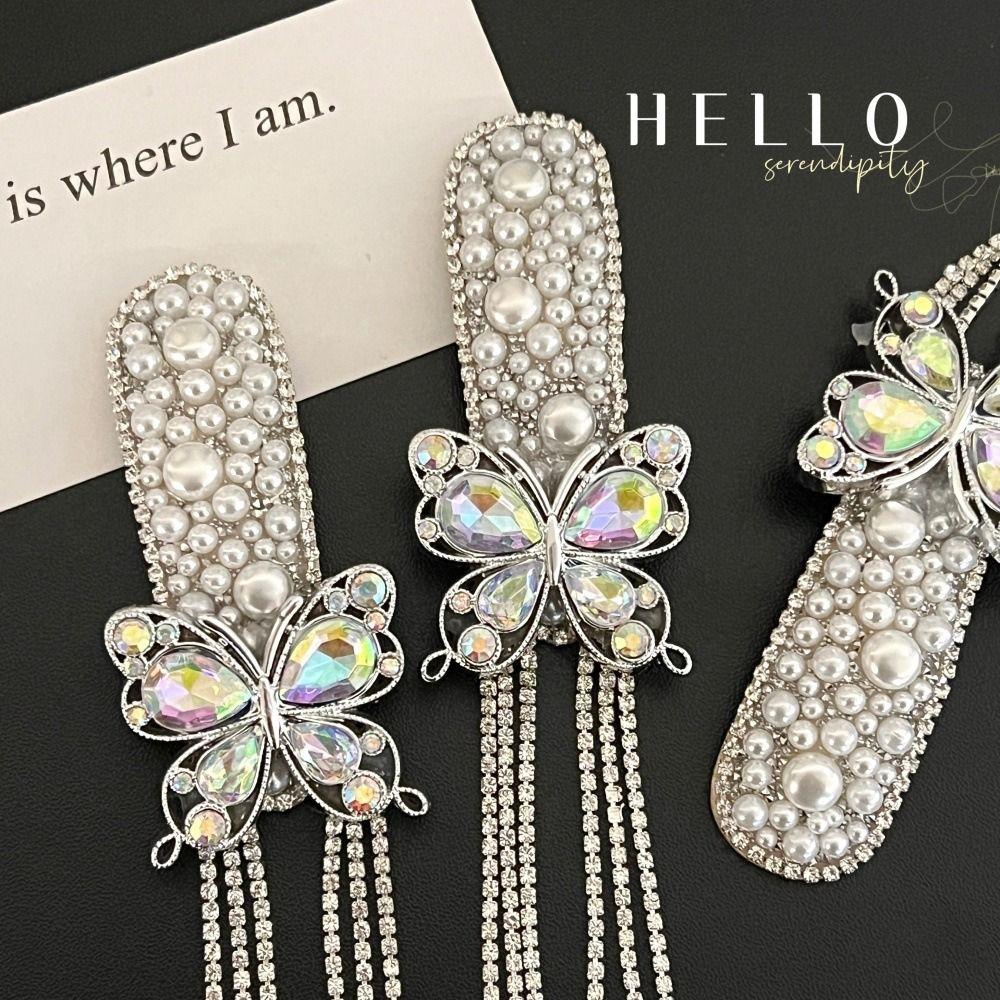 Pearls Butterfly Bang Clip Head Wear Rhinestone Side Clip Creative Tassel Hair Clip  Headwear