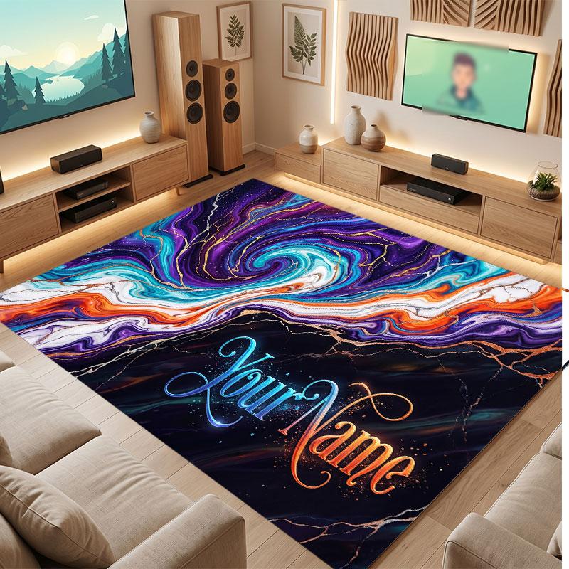 Abstract Geometric Theme Crystal Velvet Floor Rug Personalized Custom Name Text Warm Carpet Home Decoration