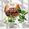 Vintage Rustic Autumn Red Truck Metal Tin Sign Wall Art Decor Thanksgiving Holiday