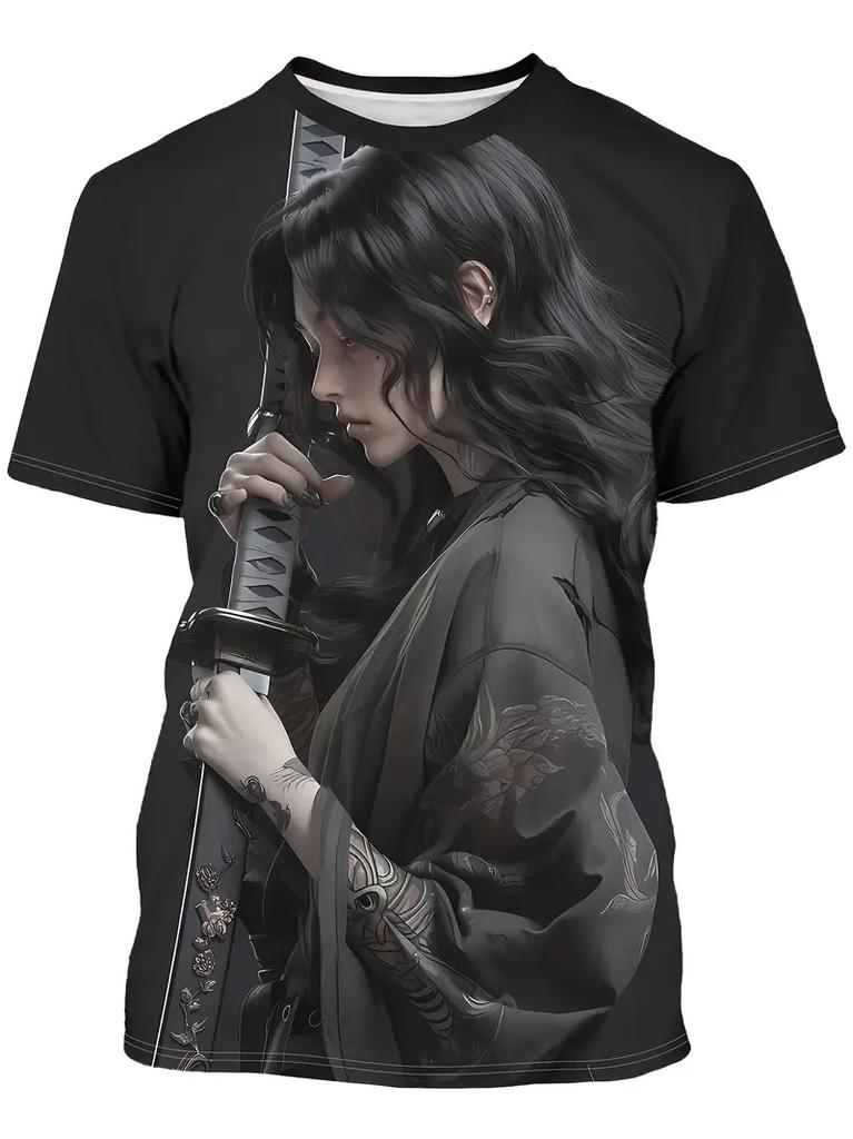 2025 Men's T-Shirt Anime Samurai Girl 3D Print t shirt Fashion Men Women Street Trend Top Japanese Korean Style Short Sleeve Tee