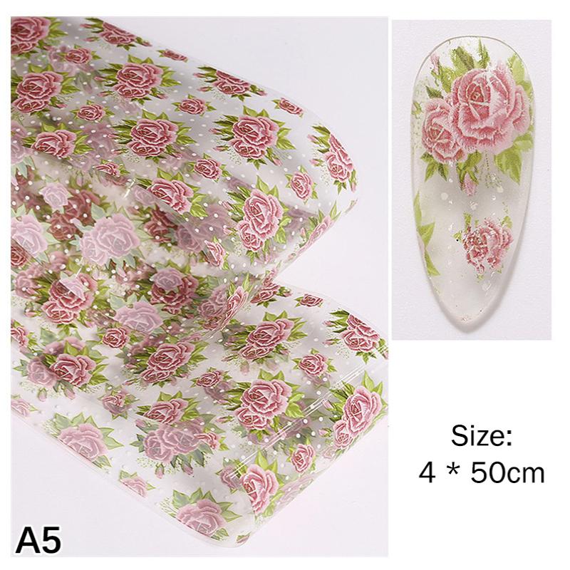 1Pcs 100cm Flower Rose Nail Transfer Foils Sticker Paper Floral Stickers Nails Wraps Tulip Nail Art Stickers Decal Nail Art