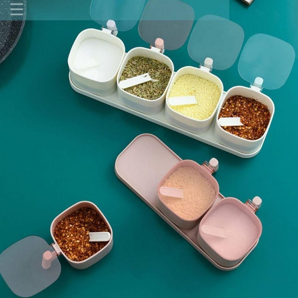 Practical Airtight Spices Box Dividing Grids Plastic Condiment Bottle Anti Slip with Spoon Spice Container Food Storage