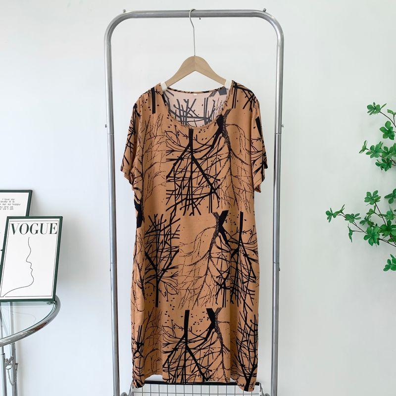 Soft Noil Poplin Dress Special Offer Artificial Cotton Home Wear Middle-Aged and Elderly Loose Summer Nightdress Short Sleeve Skirt