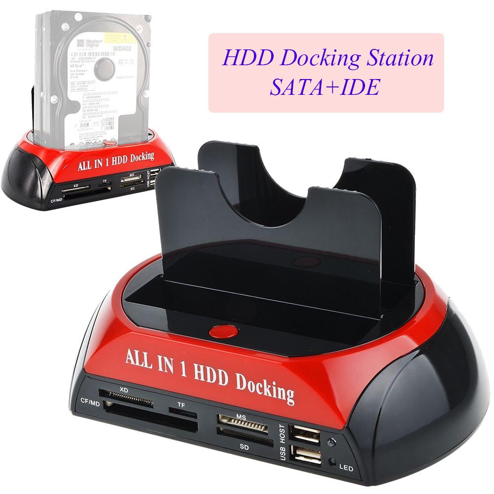 IDE/SATA Externe Festplatten-Dockingstation 2 Einschübe 2,5" 3,5" HDD UK SD-Karte