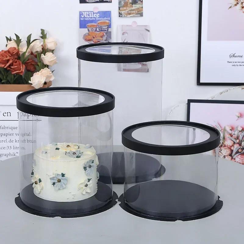 5pcs PET Clear Cake Boxes Round Transparent Cake Gift Packaging Box 4/6inch Single Layer Birthday Party Present Decor Gift Bags