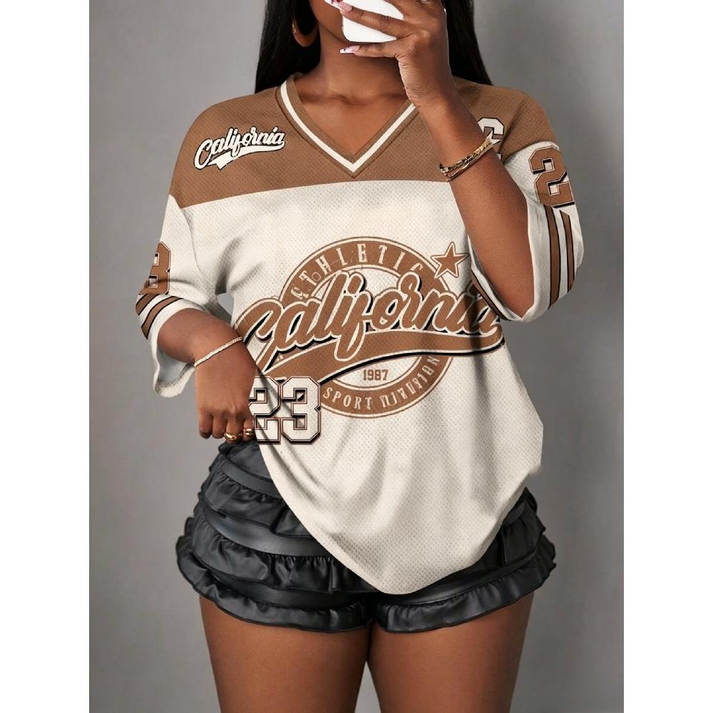 Women's V-Neck Sporty Jersey T-Shirt Casual California Print NO.23 Summer Casual Wear Sports Mesh T-shirt Tops Family Kids Tees