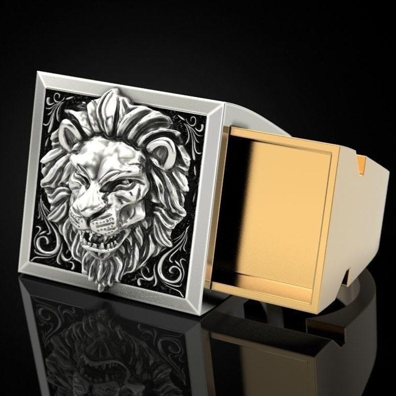 A Cross-border Hot Fashion Retro Domineering Lion Ring Creative Invisible Storage Box Box Holiday Gift