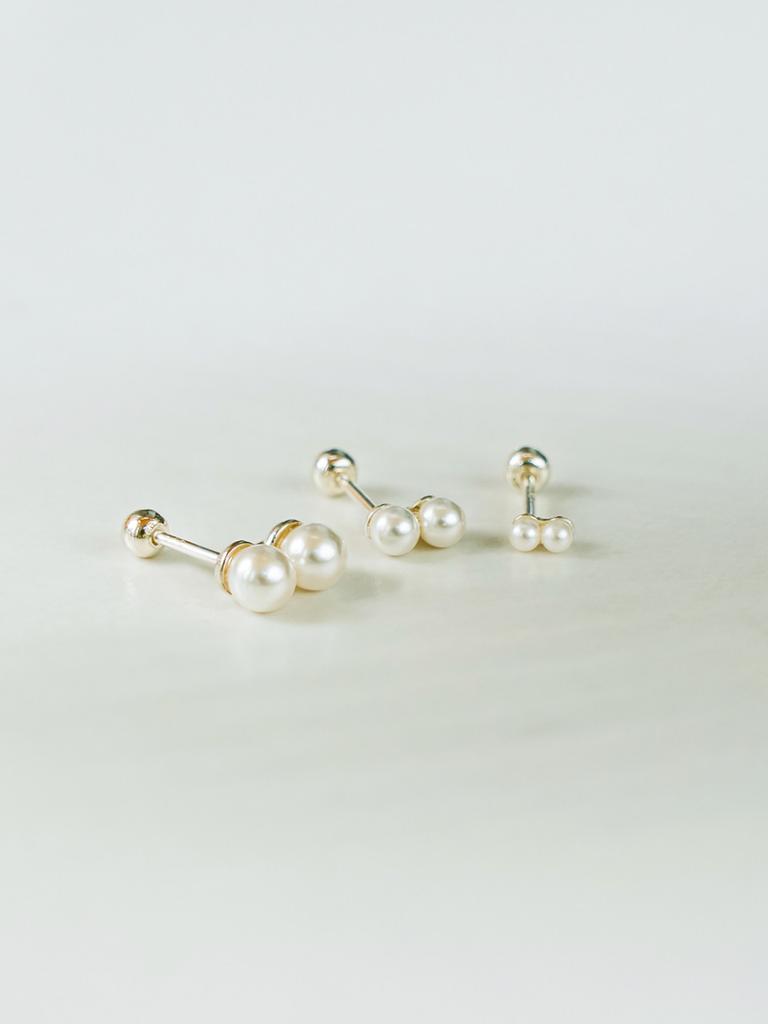 Minimalpiercing 925 Silver Double Pearl Piercing Earrings