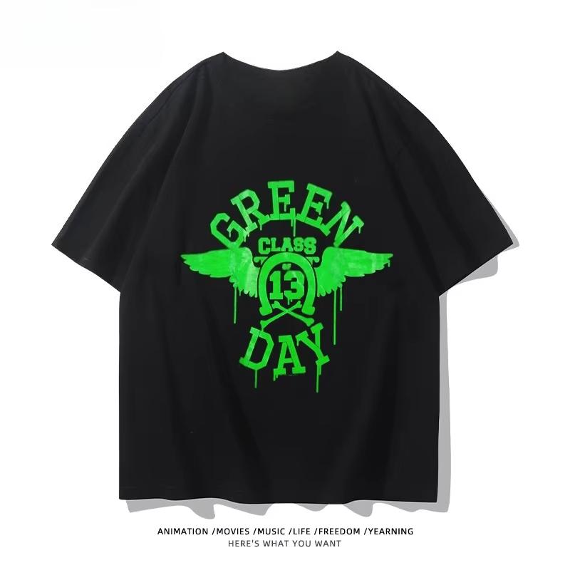 2025 Léto Nové Hip Hopové Grafické Tričko s Potiskem Kapely Green Day Trička s Krátkým Rukávem Vysoce Kvalitní Oblečení Street Wear