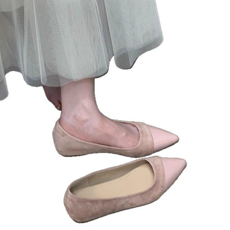 Spring and Summer 2025 New Flat Shoes French Versatile Pointed Inner Height Increase with Skirt Shallow Mouth Splicing Commuter Shoes