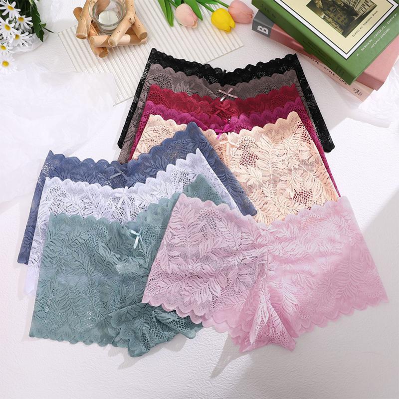 1Pc Women's Semi-Transparent Lace Thong Panties, Seamless Soft Boxer Briefs Intimate Lingerie Underwear