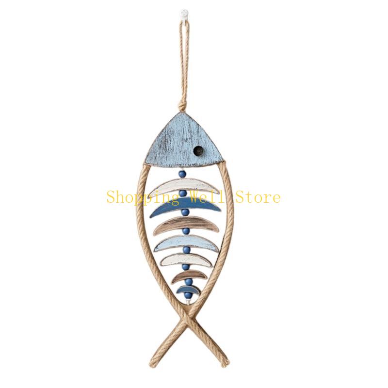 KX4B Handcarved Fish Sculpture Decorations Beach Theme Wall Hanging Ornament