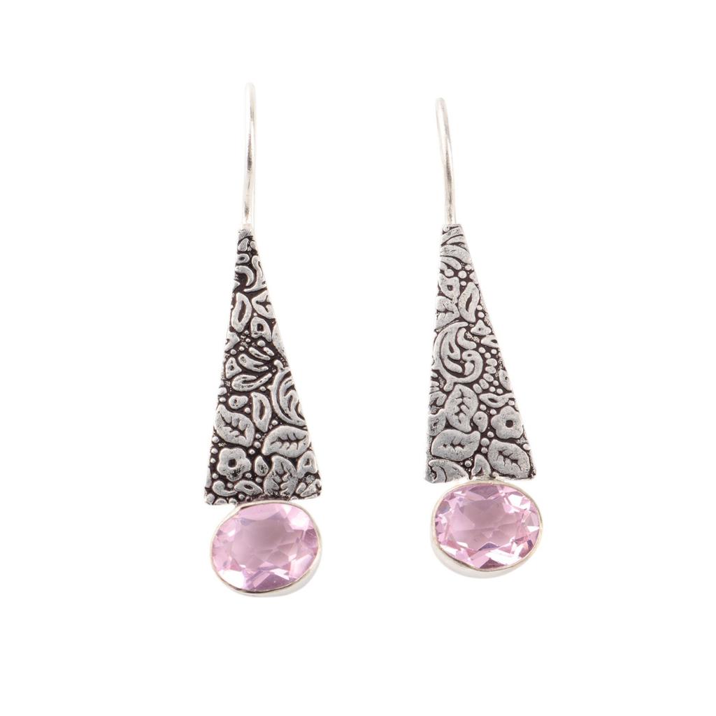 Natural Morganite Gemstone 925 Sterling Silver Jewelry Handmade Earrings 1.9" EE-165-9