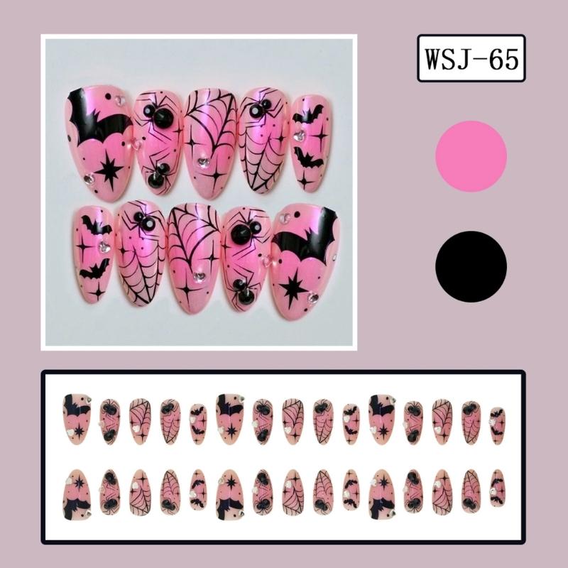 30 Pieces Halloween Nail Art Pink Bat Chrome Press Ons ABS Material Costume Party Accessories