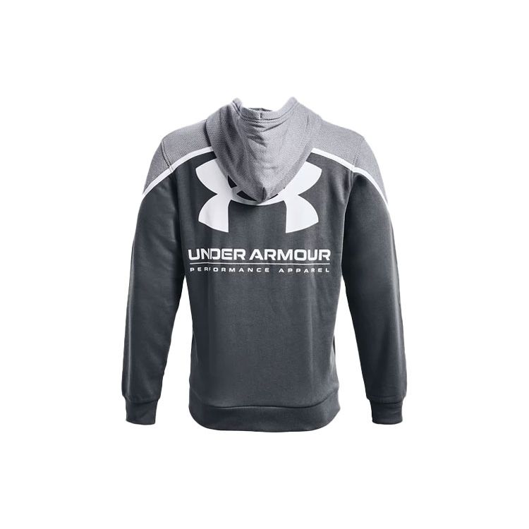 Under Armour Rival Amp Color Block Fleece Hooded Training Sweatshirt Men Sweatshirt Peach Gray 1357090-012