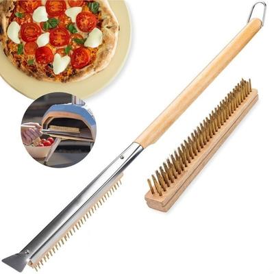Wood Handle Kitchen Pizza Oven Brush with Scraper Pizza Stone Cleaner Brush BBQ