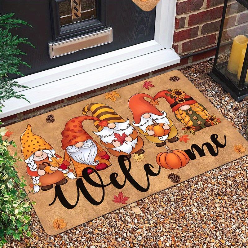 Saisonaler Wichtel & Kürbis Willkommens-Fußmatte, Rutschfeste Innen-Außen-Matte für Herbst Halloween Weihnachten Veranda-Dekoration, Leicht zu reinigen