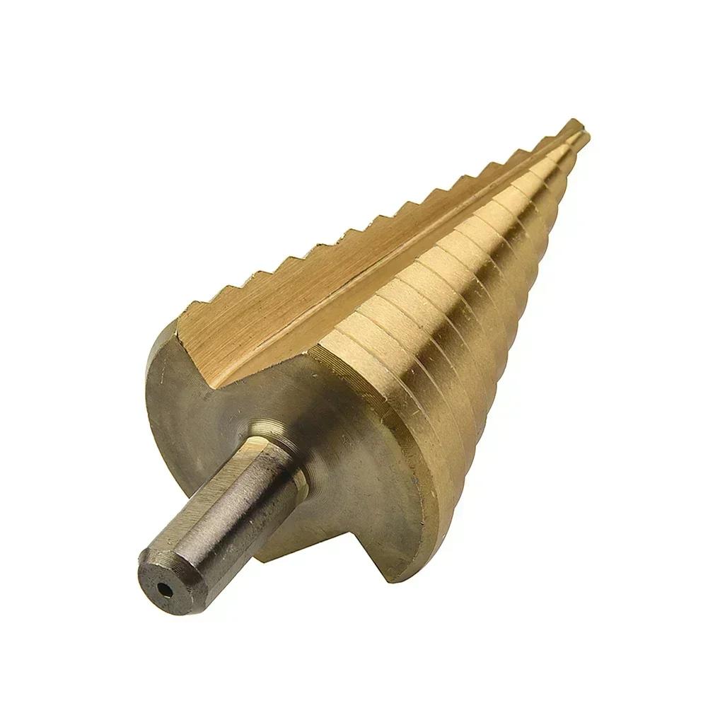 HSS Step Cone Drill Bit 4-42mm Round Handle Titanium Plated Hole Cutter Spiral Fluted Step Cone Drill Wood Metal Hole Cutter
