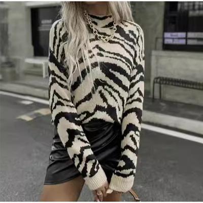 Casual Loose Knitted Leopard Print Pullovers Autumn Winter Women's Sweater New O-neck Full Sleeve Pullover