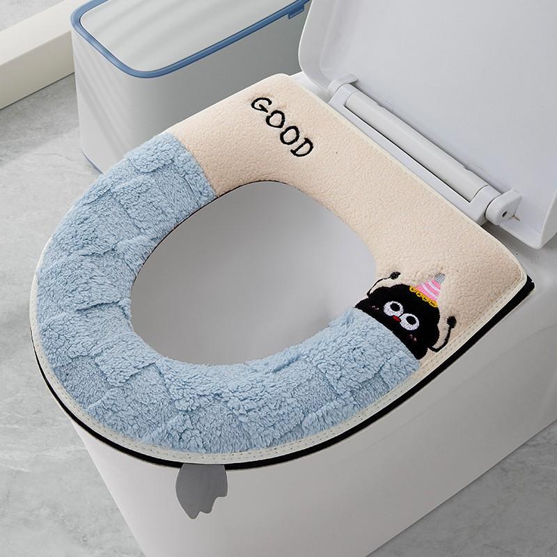 Washable Waterproof Toilet Seat Cover With Zipper Thick Winter Padding Universal Fit Home Bathroom