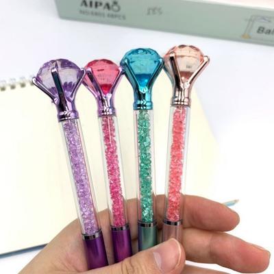 Faux Crystal Ballpoint Pen Creative Shape Quick Dry Comfortable Grip Student Stationary Writing Smoothly 0.5mm Metal Nib Rhinestone Pen Business Gift