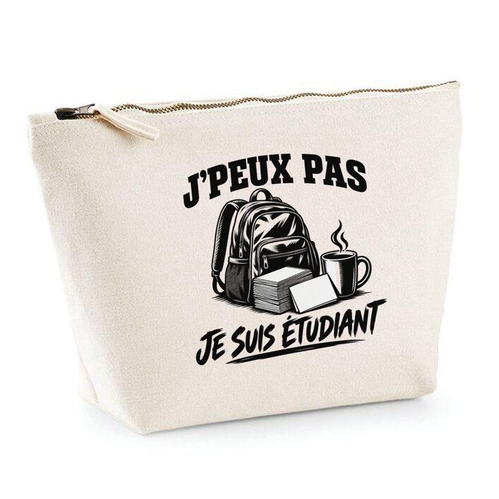 Trousse de toilette - PLANETEE - J'peux pas minimaliste - Beige - 100% coton - 3 L - Zip métal