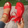 Red Ankle Strap Chunky Platform Sandals for Women Fashion Woven Wedge Heel Sandals Woman Summer 2025 Thick Sole Sandalias Mujer