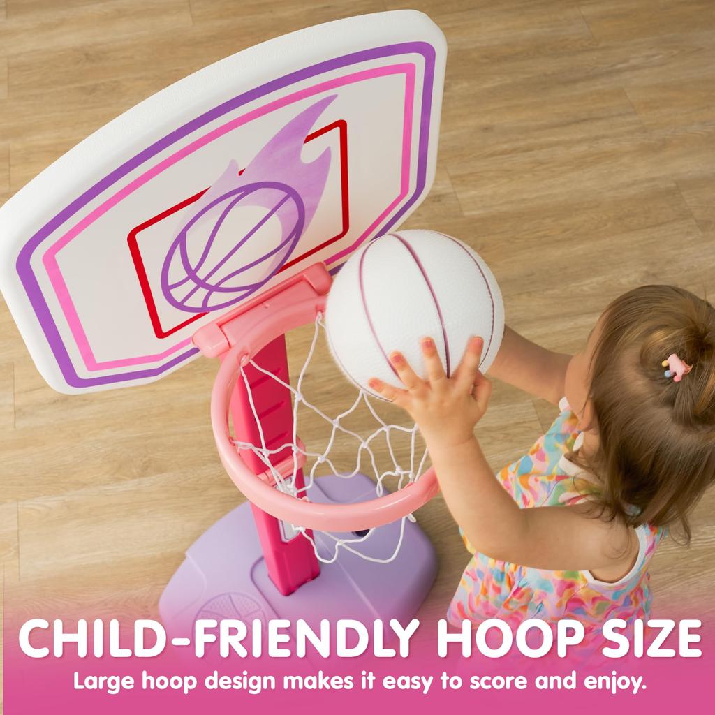 JOYFY Koš na basketbal pro batolata Vnitřní basketbalová sada Nastavitelný basketbalový koš se 4 míčky pro kluky a holky Dárek k narozeninám