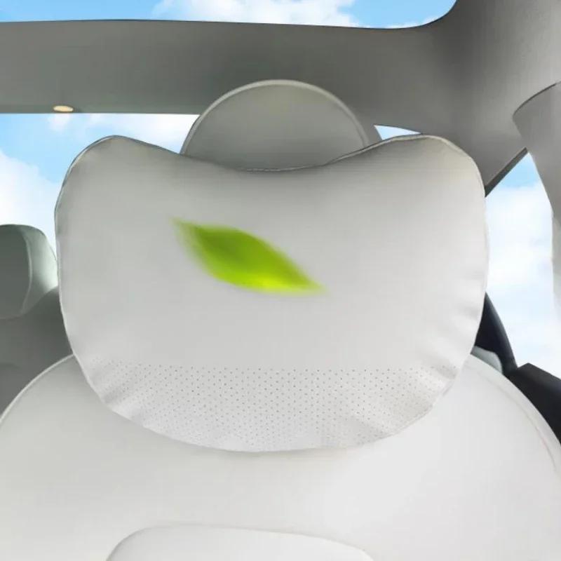 For Tesla Model 3/Y/X/S Car Seat Headrest Neck Pillow Headrest support High-quality leather Seat Protect Cover car accessories