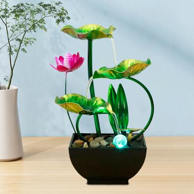 Tabletop Water Fountain USB Powered Tabletop Fountain with LED Ring Lights Decor Zen Flowing Water Ornaments for Home Office