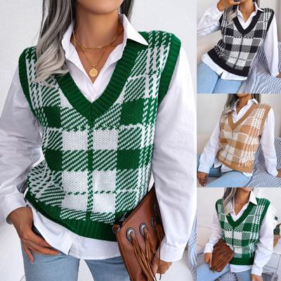 Women V-Neck Casual Loose Knit Sweater Vest