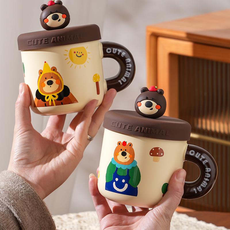 Small Gift Bag Lid Search Ceramic Cup High Value Large Capacity Small Bear Cute Mug Couple Water Cup High Temperature Resistance Cup