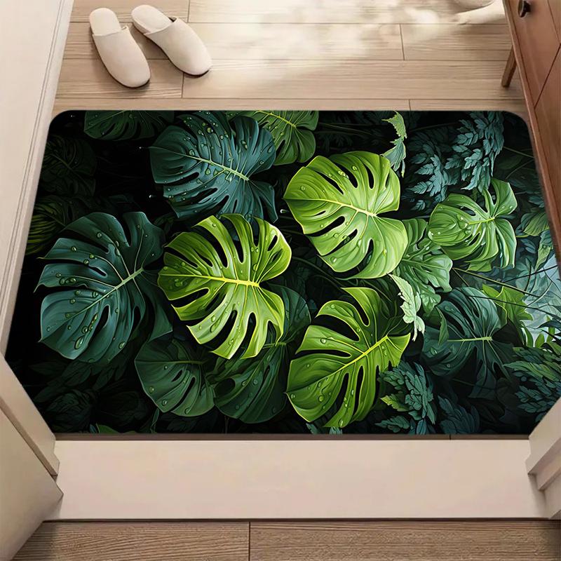 Monstera Leaf Pattern Welcome Doormat Rug Carpet Home Decoration Non Slip Floor Mat Tropical Plant Theme Welcome Mat