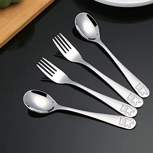 Dovhmoh 12-Piece Kids' Silverware Stainless Steel Child-Safe Dinnerware Set, Little Bear Children's Spoon and Fork Set for Toddlers