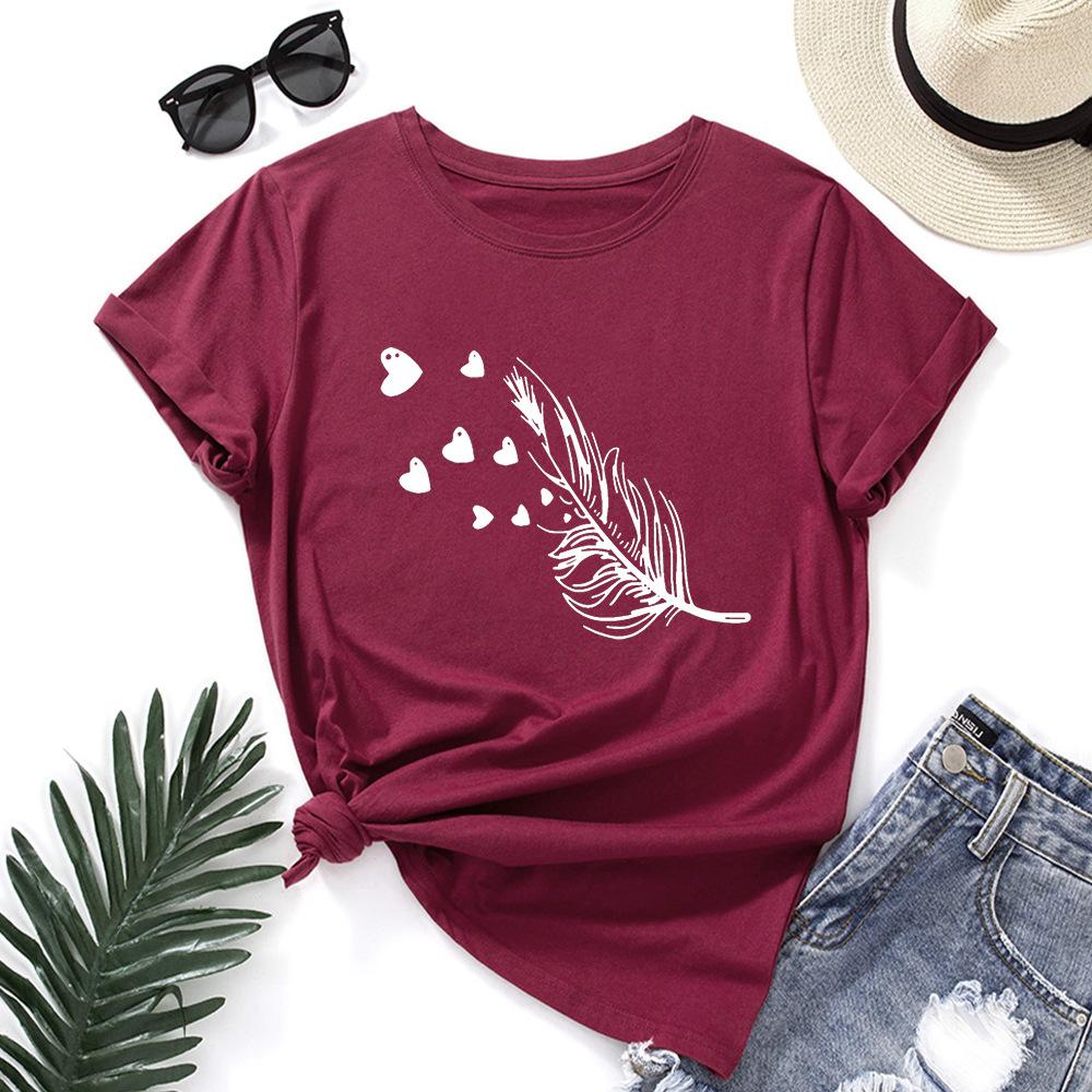 Cotton T-Shirt Short Sleeve Round Neck Women 2d Print Tops