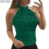 HOUZHOU Summer Vest Women Sleeveless Korean Casual Slim Shirt Polka Dot Print Hanging Neck Oversized Tops