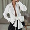 French Vintage Lapel Lantern-sleeve Shirt, Fashionable Sexy Bow Tie Top for Women, Design Solid Color Shirt