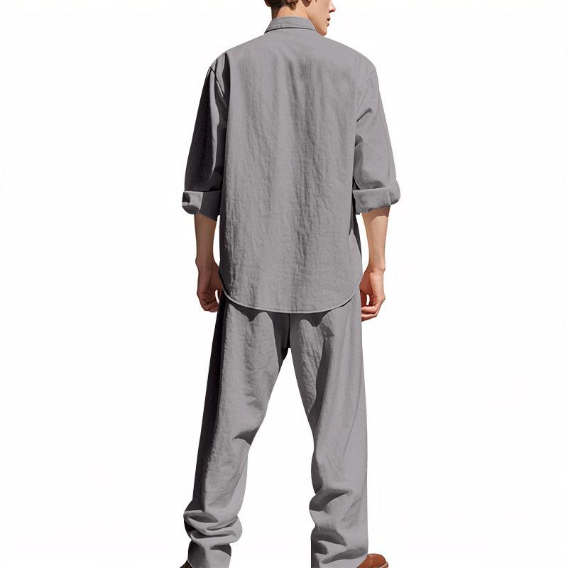 Men's All-season Linen Casual Two-piece Set: Loose-fitting, Comfortable and Breathable, Long-sleeved Top and Trousers