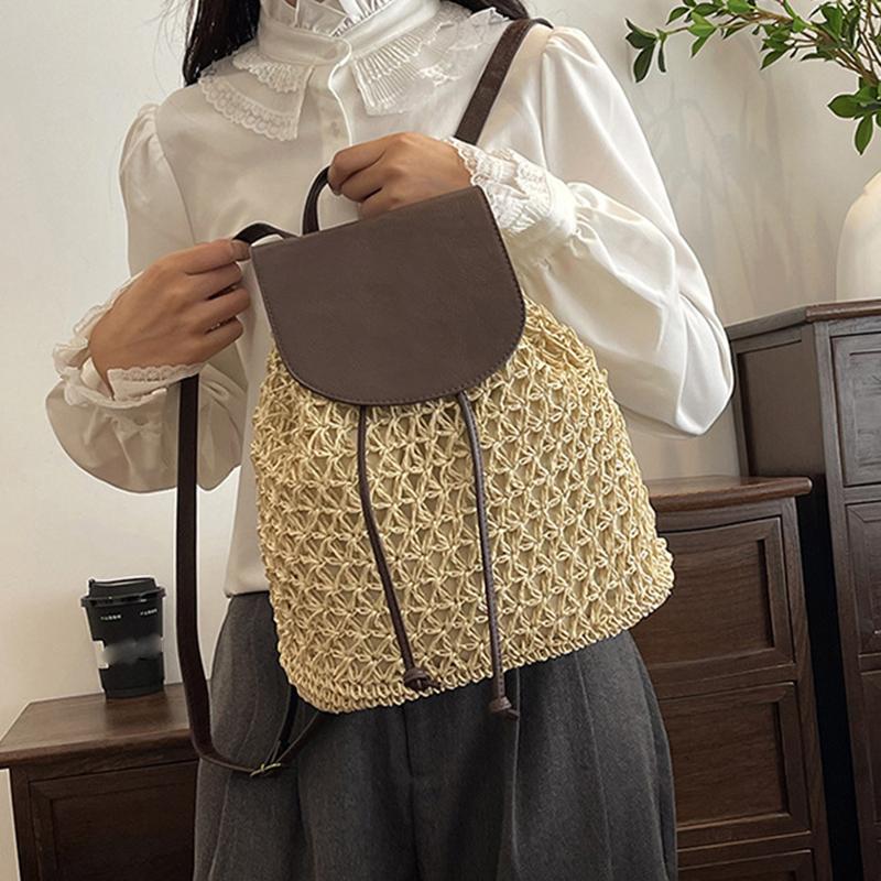 Women's Straw Backpack Summer Boho Bohemian Hollow Shoulder Bag Hobo Crochet Woven Travel Bags for Women Knitted Beach Back Pack