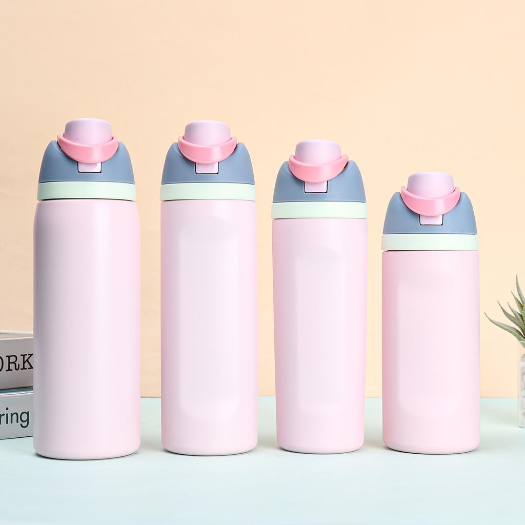 304 stainless steel water bottle - Large capacity portable bouncing insulated cup - Handheld double drinking straw cup