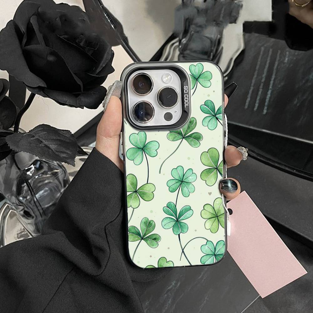 

Чехол для телефона «Счастливый четырехлистник» для iPhone 17,16,15,14,13,12, Pro MAX Черный Матовый Ударопрочный Чехол iPhone16pro