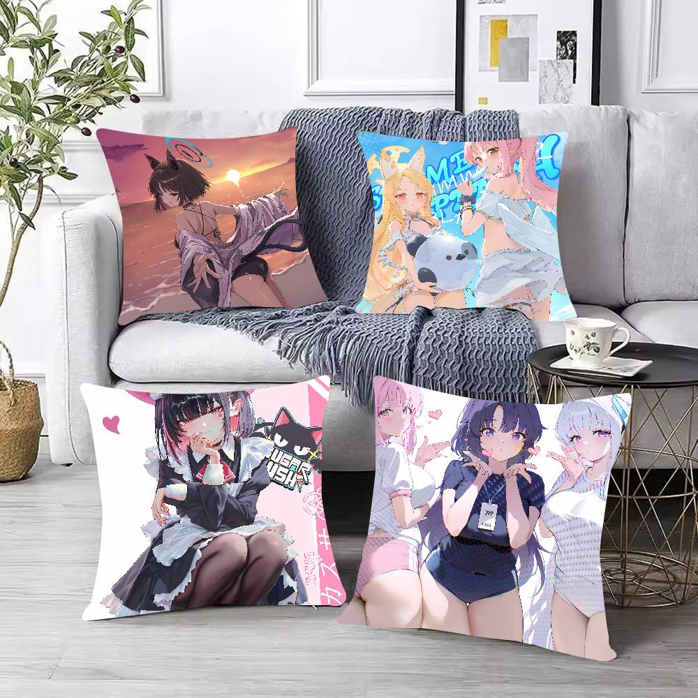 Kawaii Girl Cool Game Blue Archive Cushion Cover Decor Home Throw Pillow Covers For Couch Camping Pillow Cover Decorations